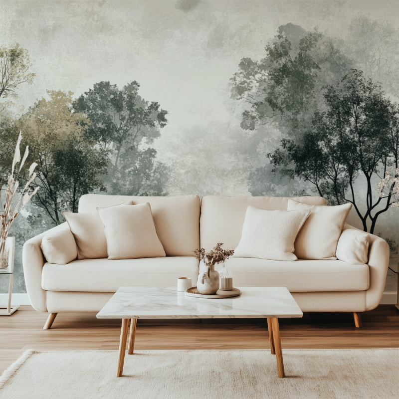 Papier peint arbre stylise canape simple