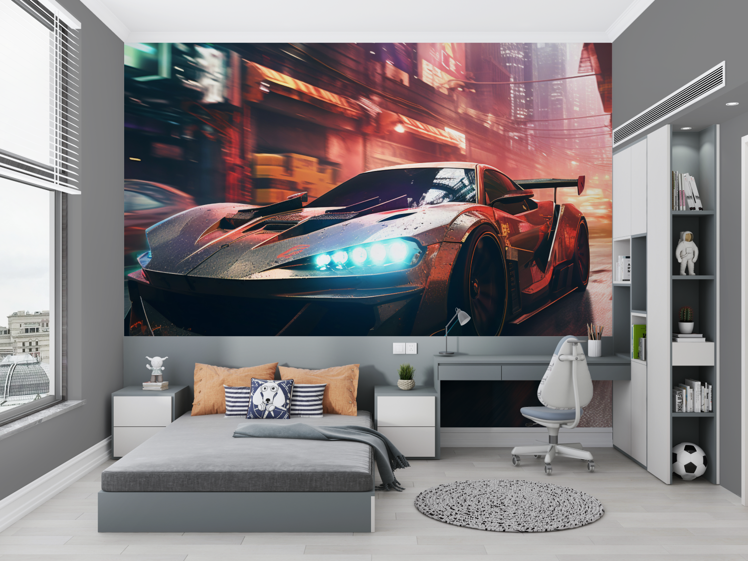 Papier peint voiture de course neon chambre petit