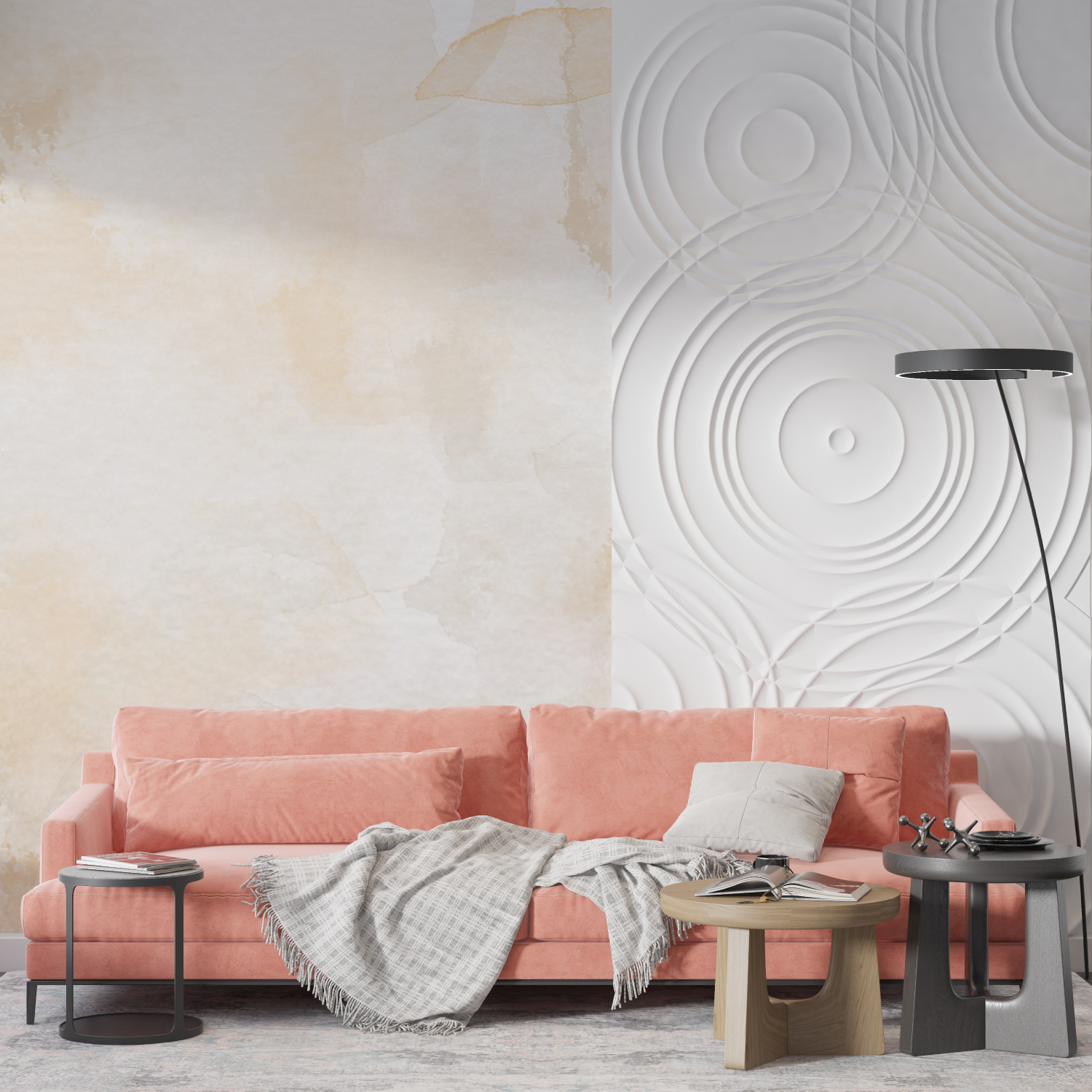 Papier peint aquarelle beige delicat mur