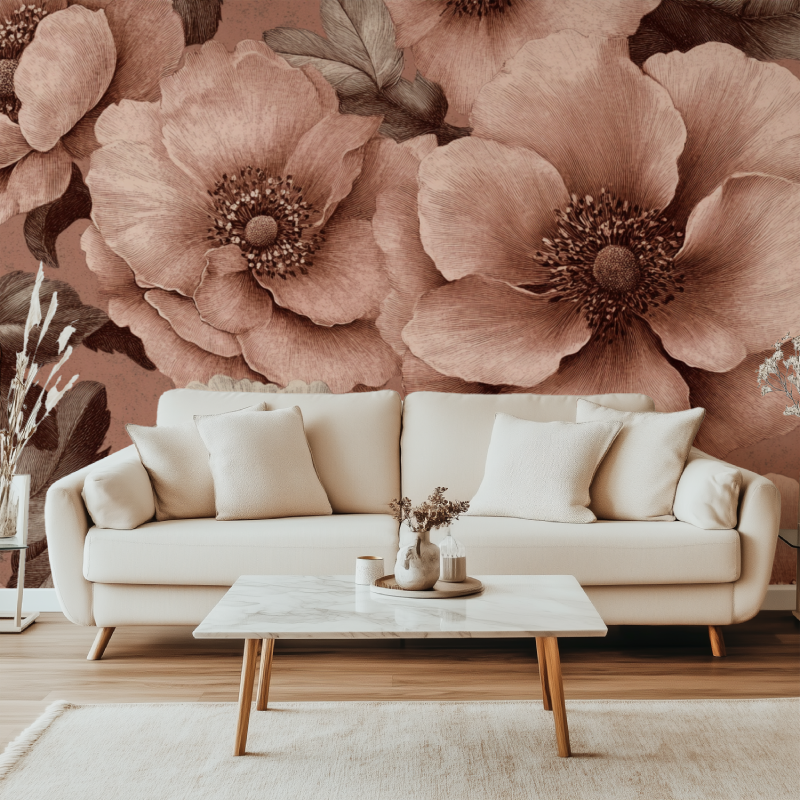 Papier peint xxl grande fleur vintage canape simple