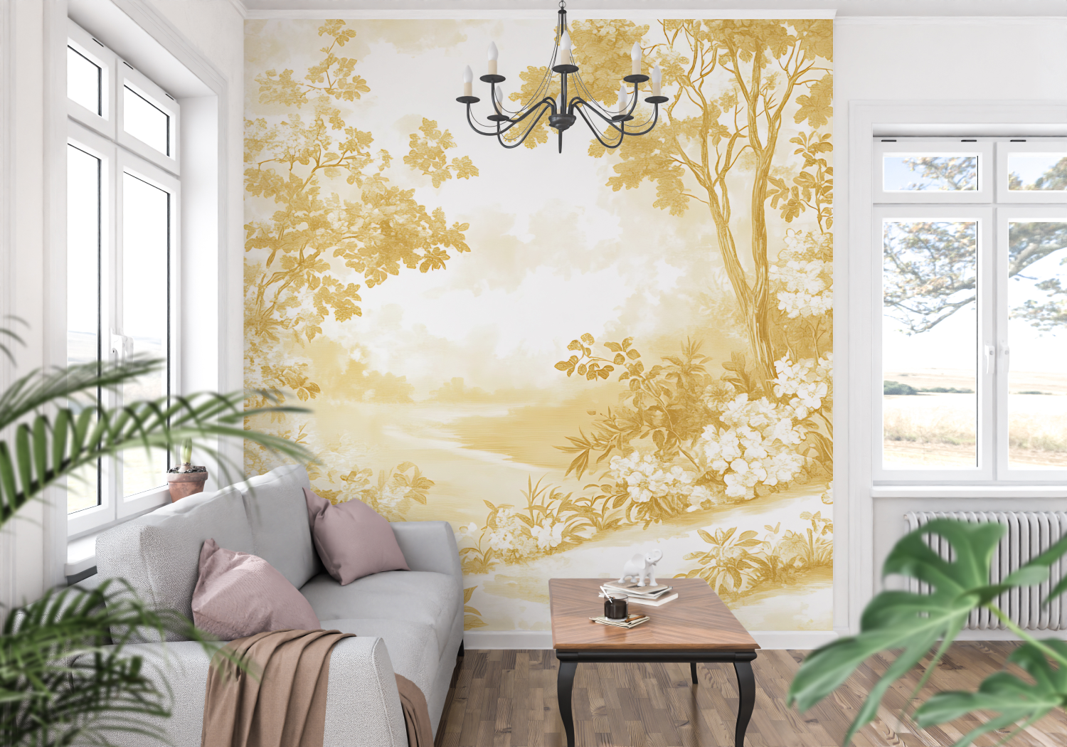 Papier Peint Toile De Jouy Jaune - francais