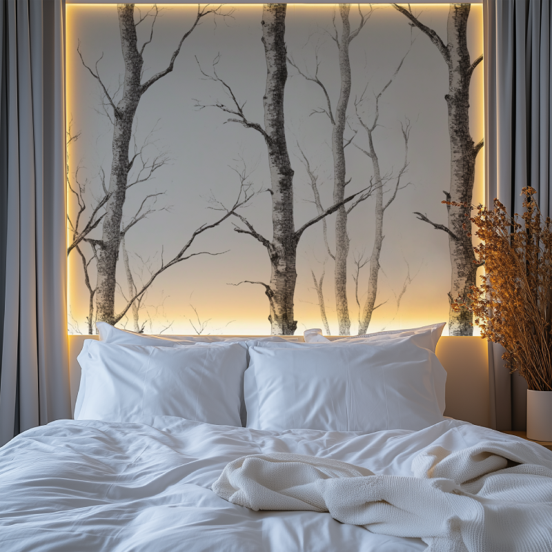 Papier peint arbre bouleau noir et blanc chambre premium