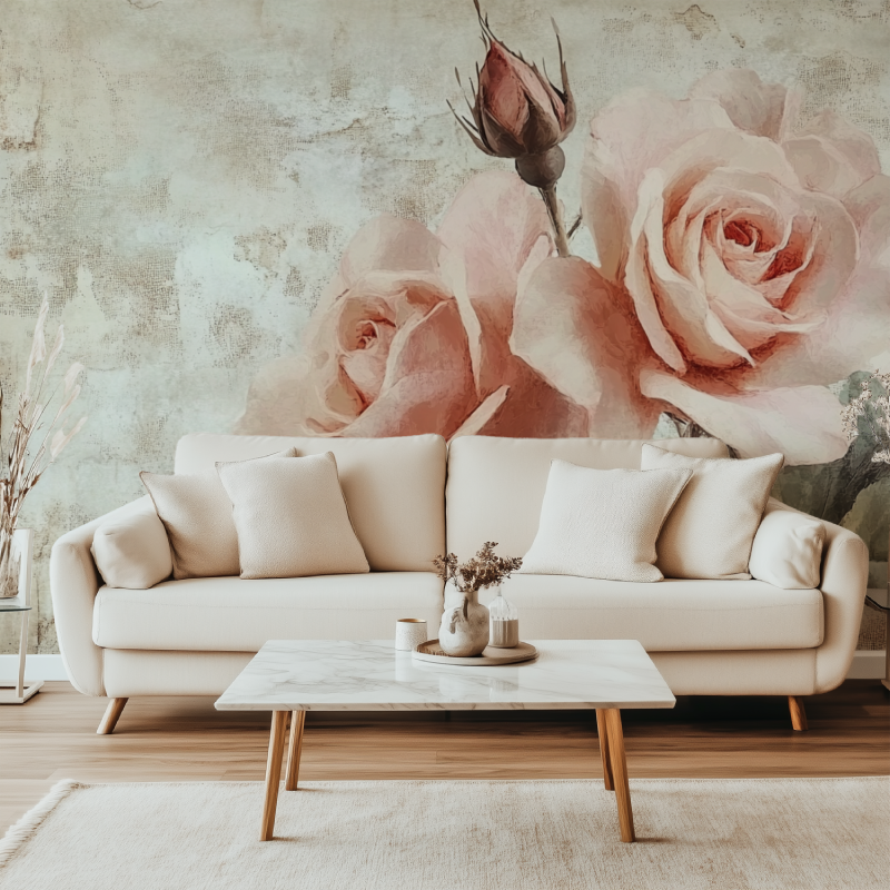 Papier peint vintage rose canape simple