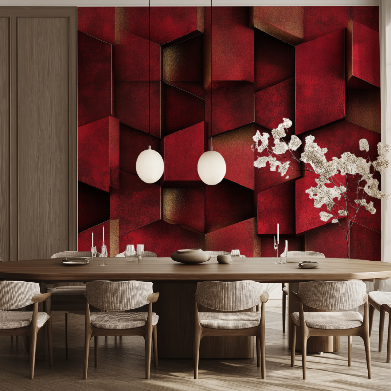 Papier peint vintage rubis kube salle manger tendance