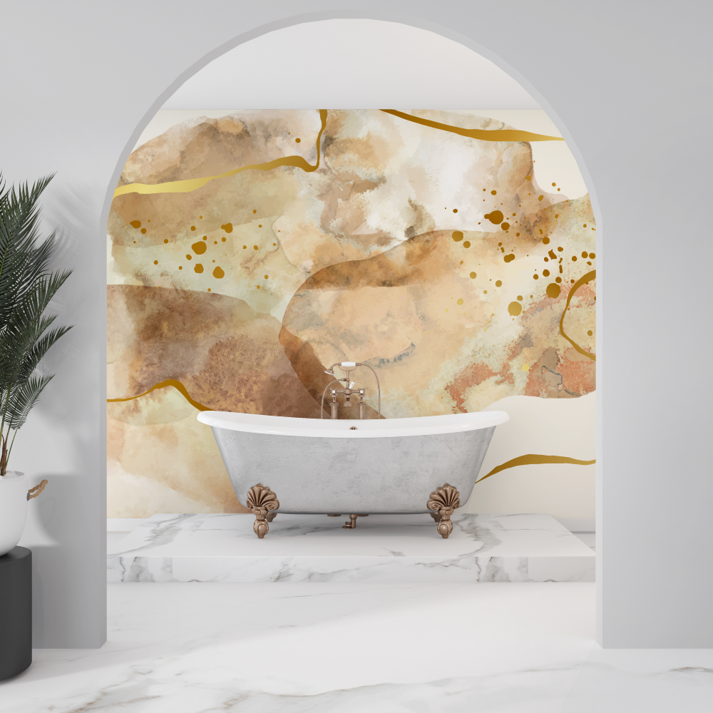 Papier peint splash dore salle de bain sdb