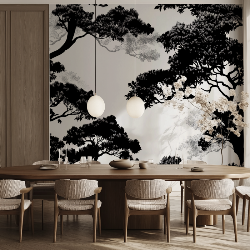 Papier peint arbre fin salle manger tendance