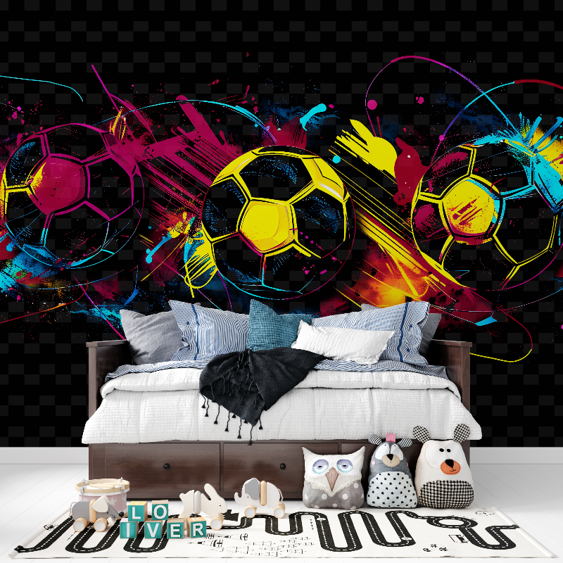 Papier peint ballon de foot noir tapisserie pour ado