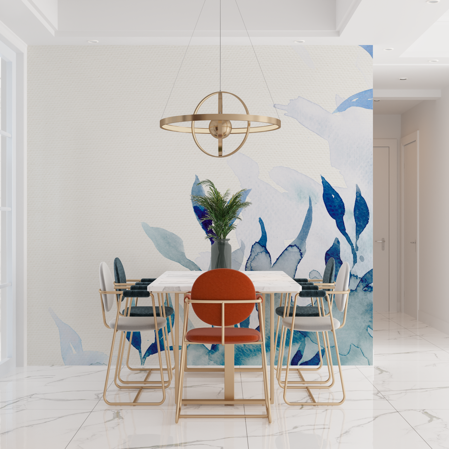 Papier peint aquarelle bleu naturelle tendances