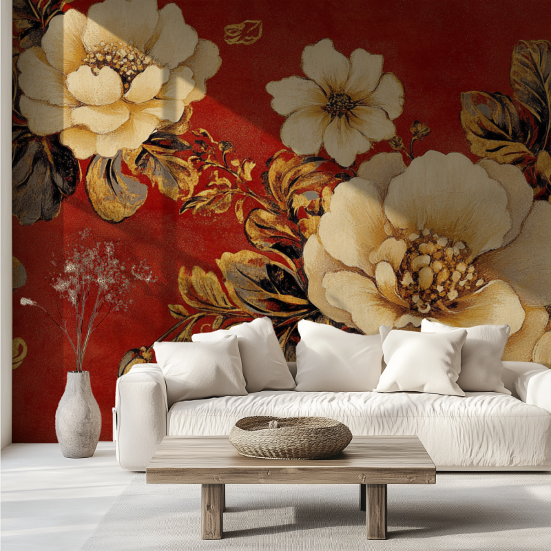 Papier peint vintage rouge canape tendance