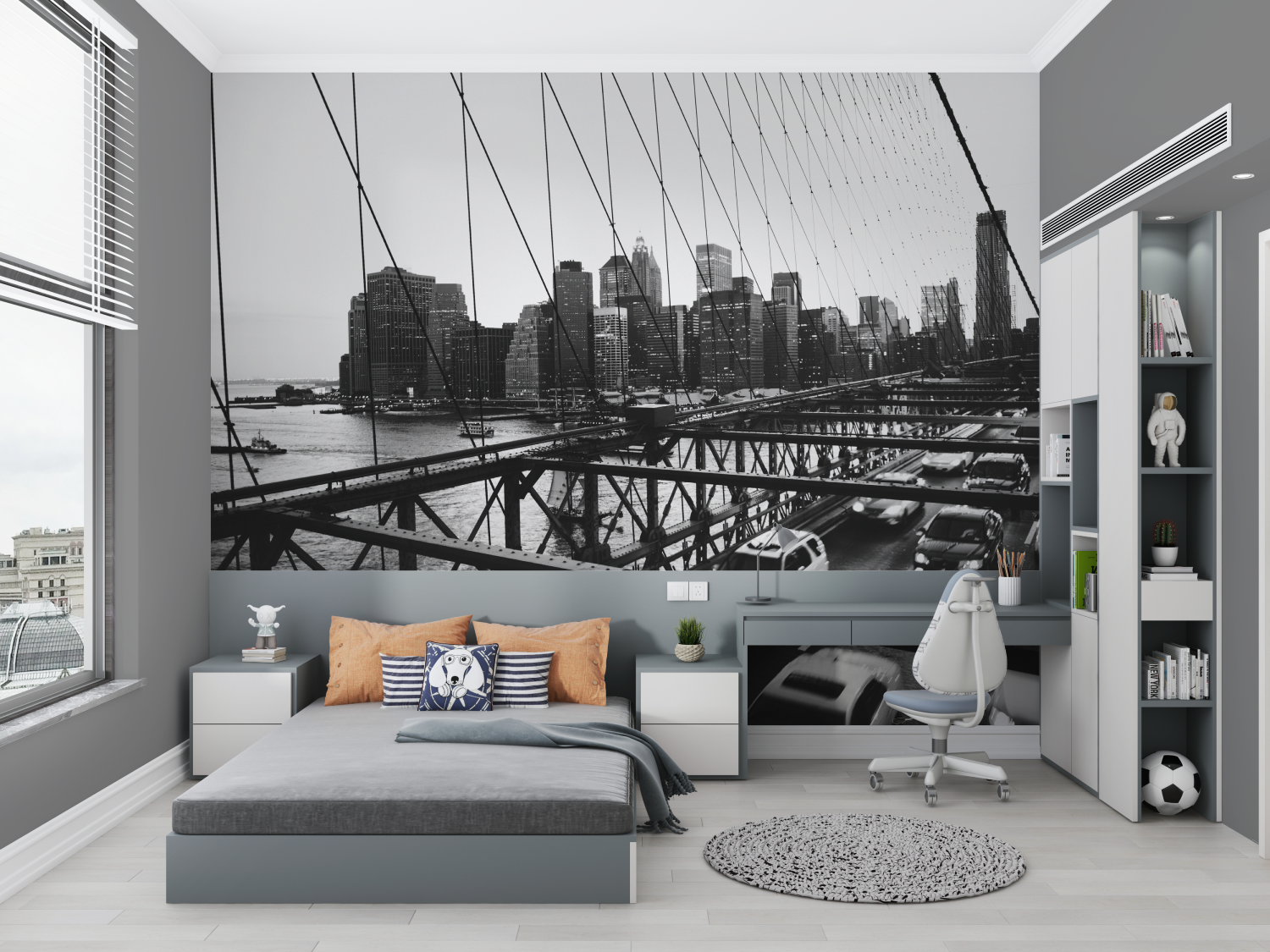 Papier peint noir et blanc voit... de brooklyn chambre petit