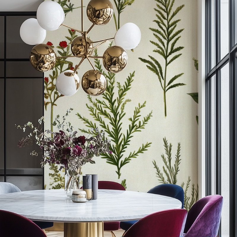 Papier peint vintage vegetal salon chaise