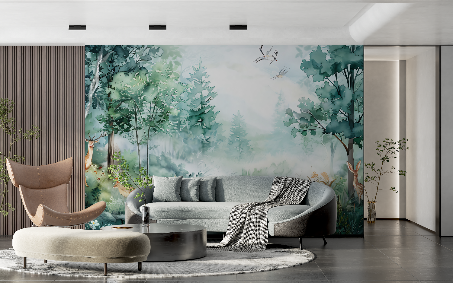 Papier peint aquarelle foret tendance 2024