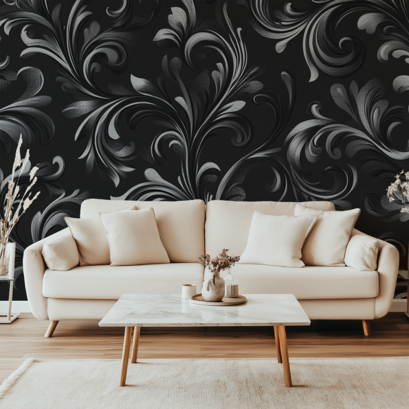 Papier peint vintage noir et gris canape simple