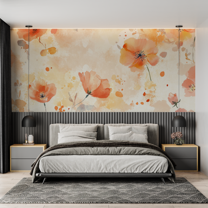 Papier peint aquarelle fleurs e...egrade colore mural adulte