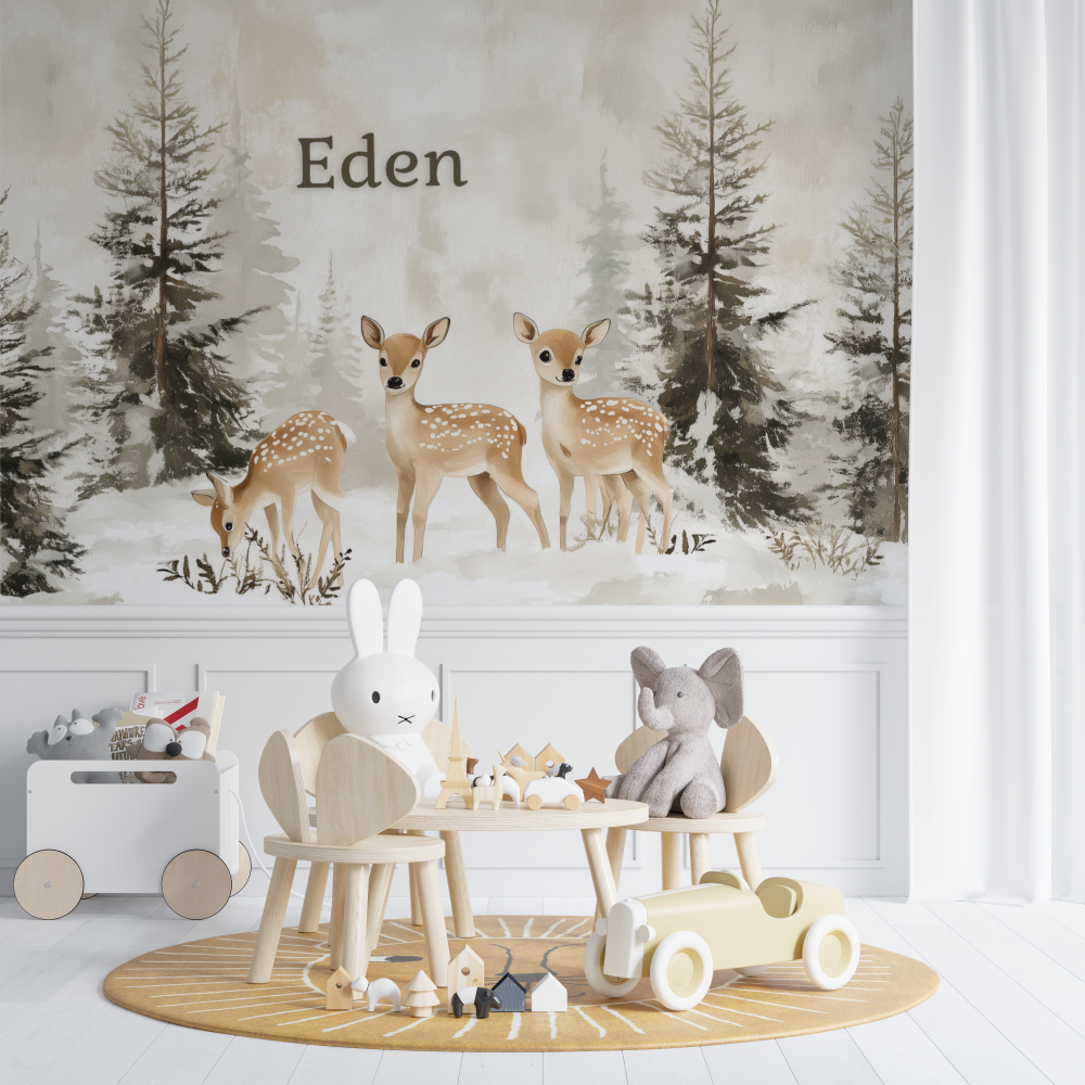 Papier peint prenom bois sauvage chambre de bebe