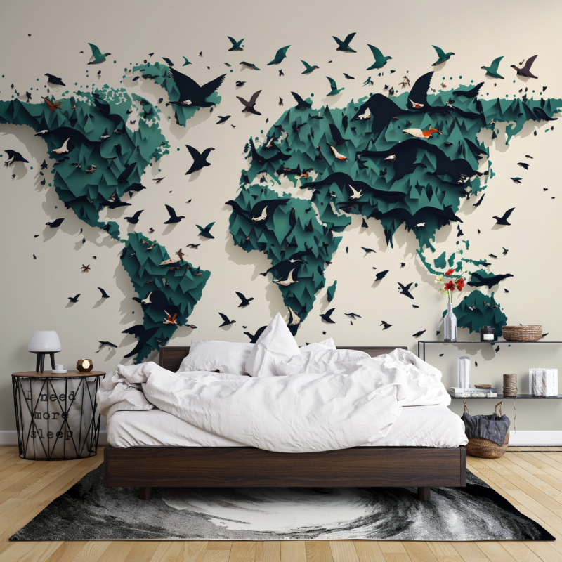 Papier peint carte du monde oiseau leroy merlin mur