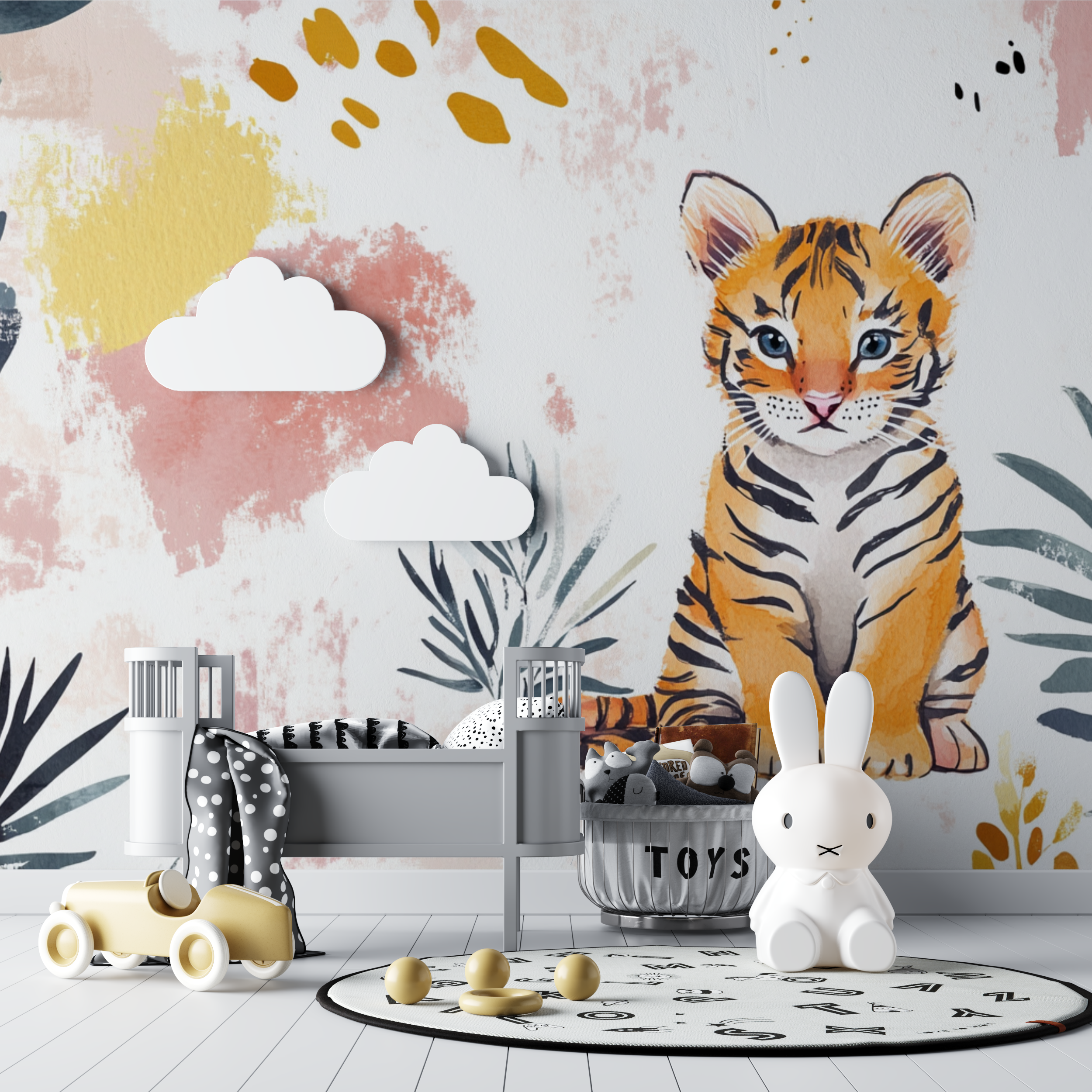 Papier peint tigre et motifs abstraits bebe tipi
