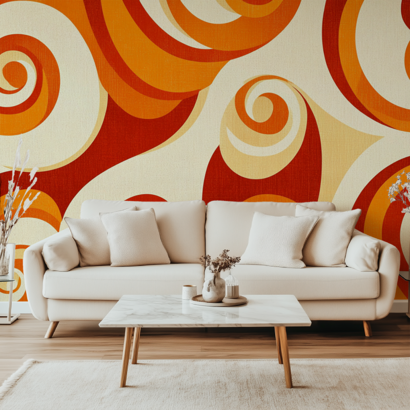 Papier peint vintage retro orange canape simple