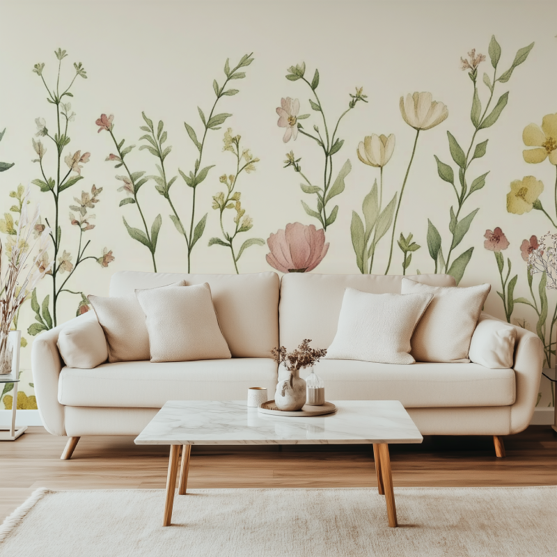 Papier peint fleuri vintage canape simple