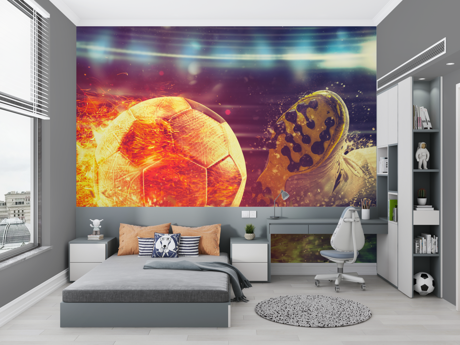 Papier peint chambre garcon foot ballon feu chambre petit
