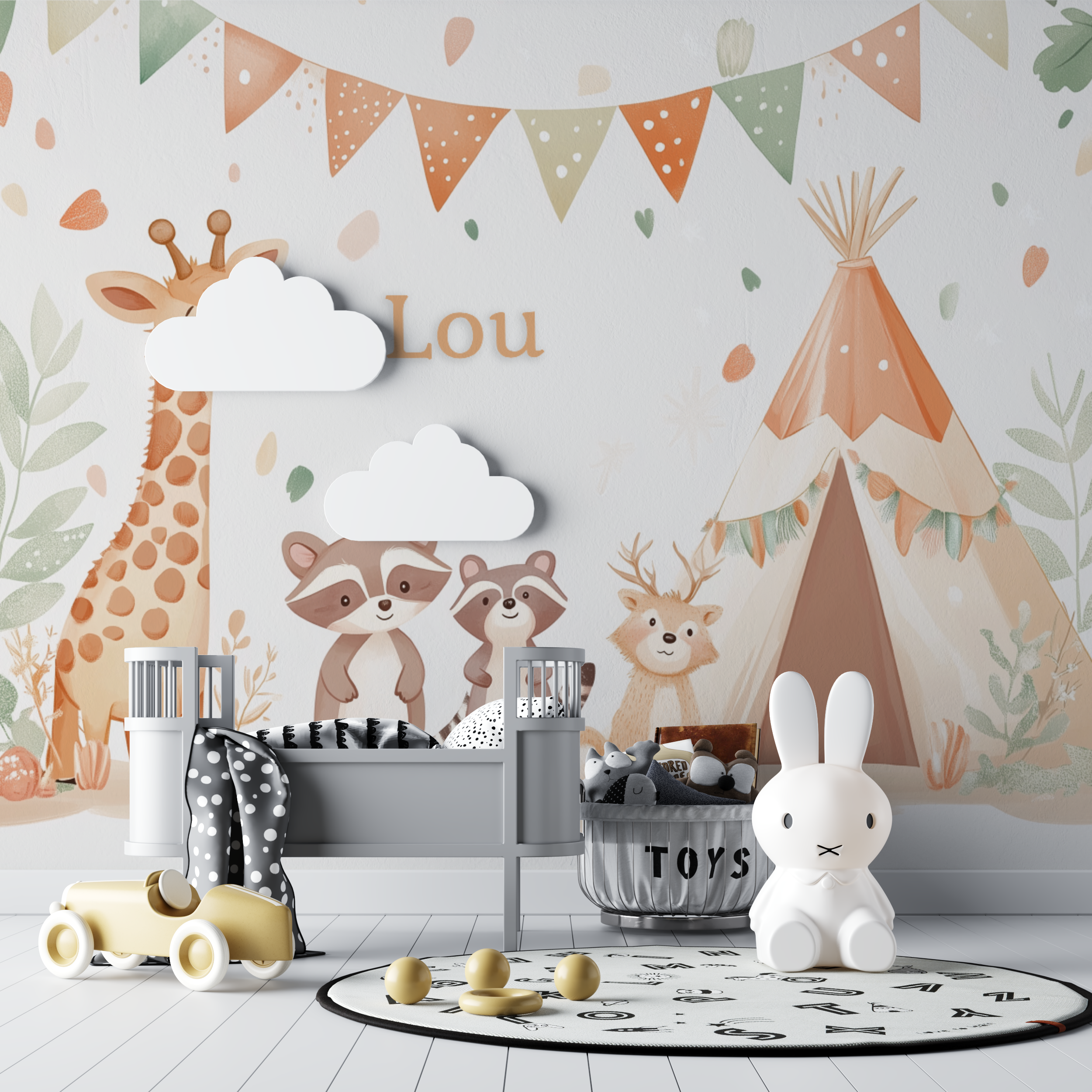 Papier peint prenom animaux tipi bebe tipi