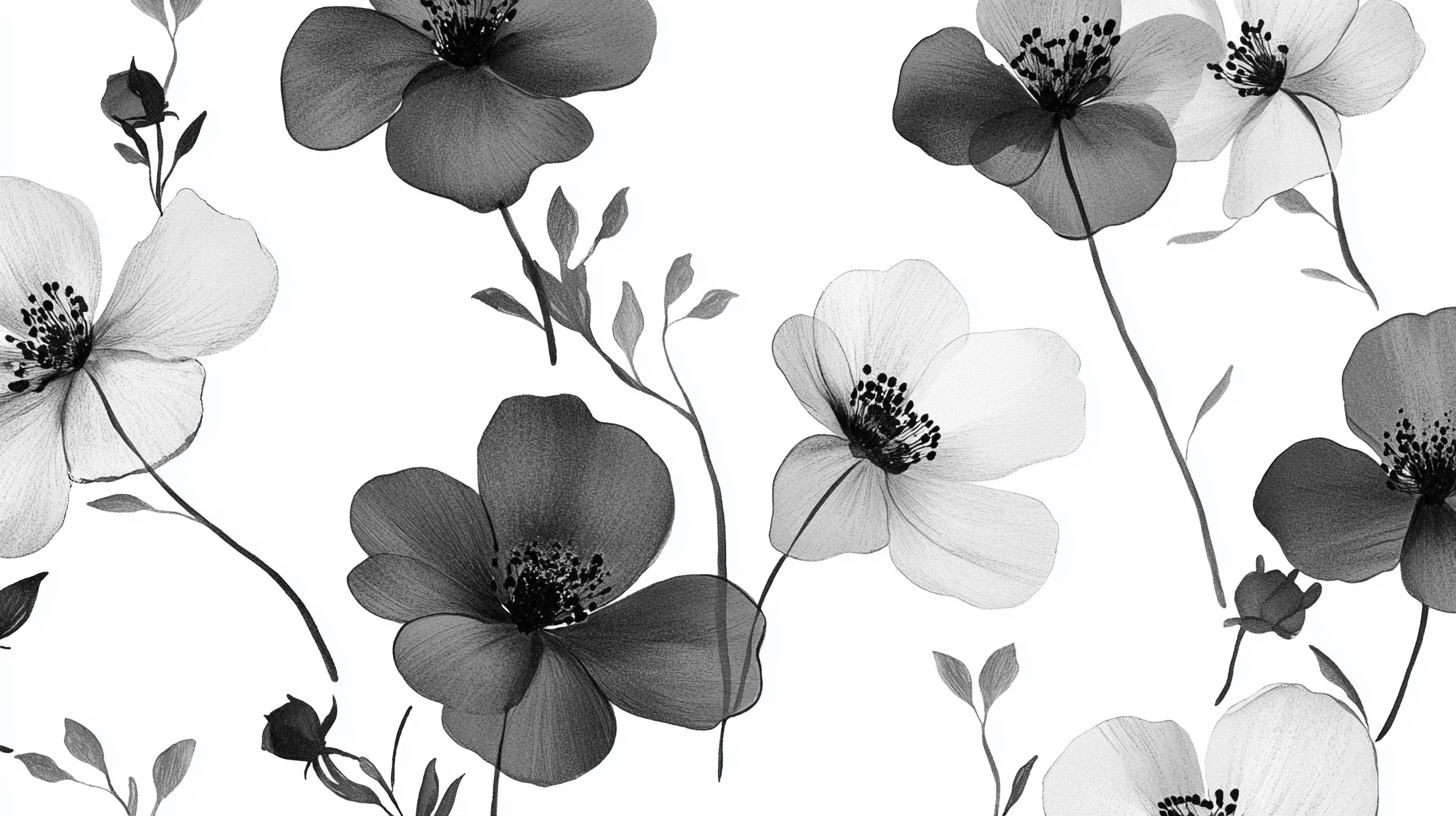 Papier Peint Fleur Epuré Noir Et Blanc
