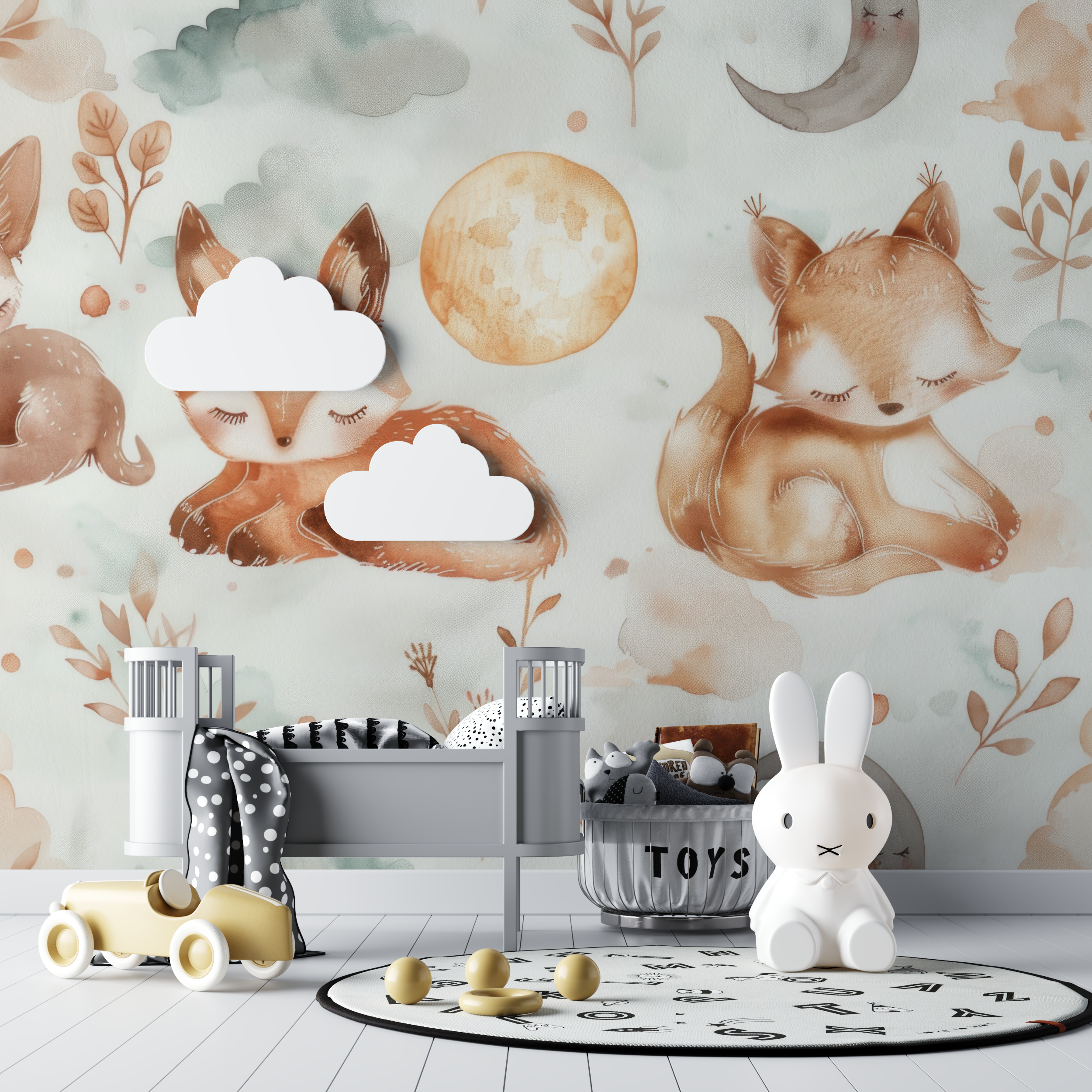 Papier peint bebe renards cocooning bebe tipi