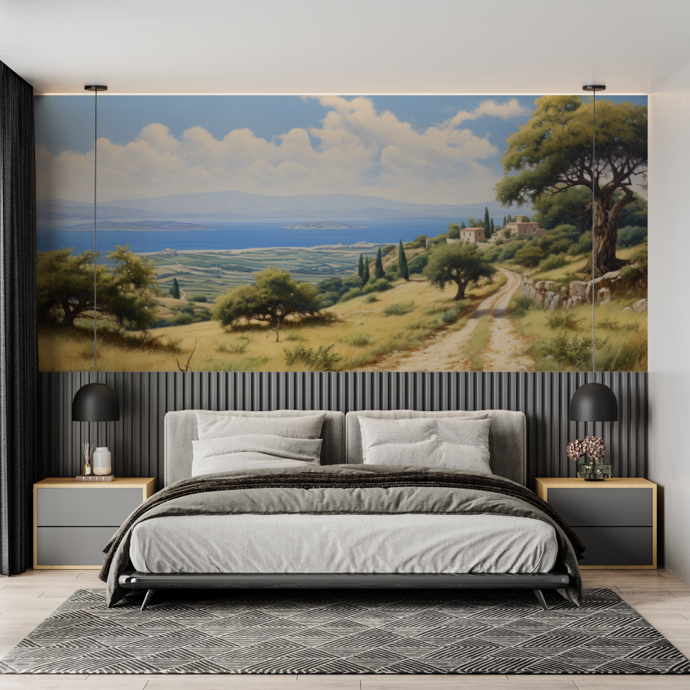 Papier peint aquarelle mediterr...panoramique chambre adulte