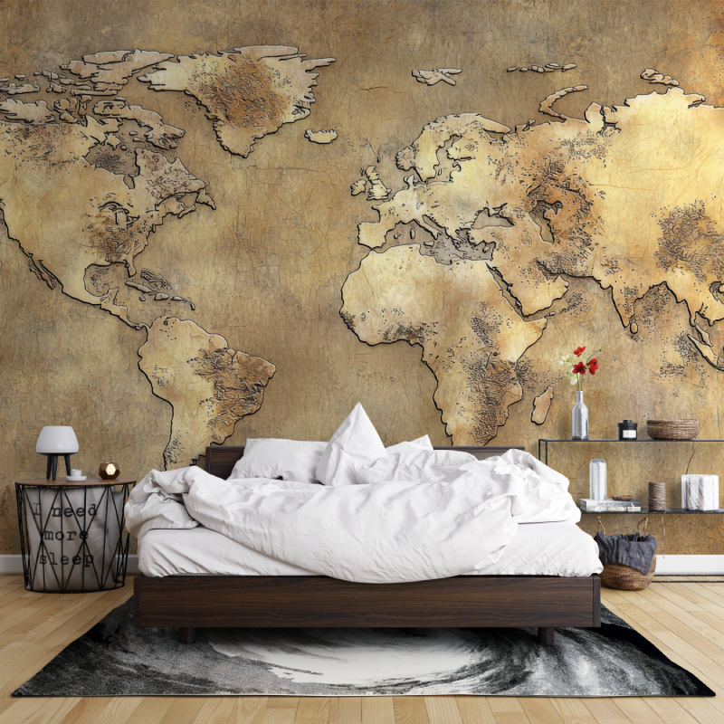 Papier peint vieilli carte du monde leroy merlin mur