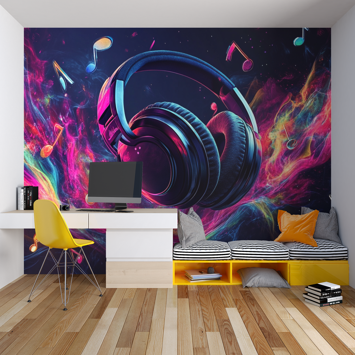 Papier peint good vibes chambre garcon lit