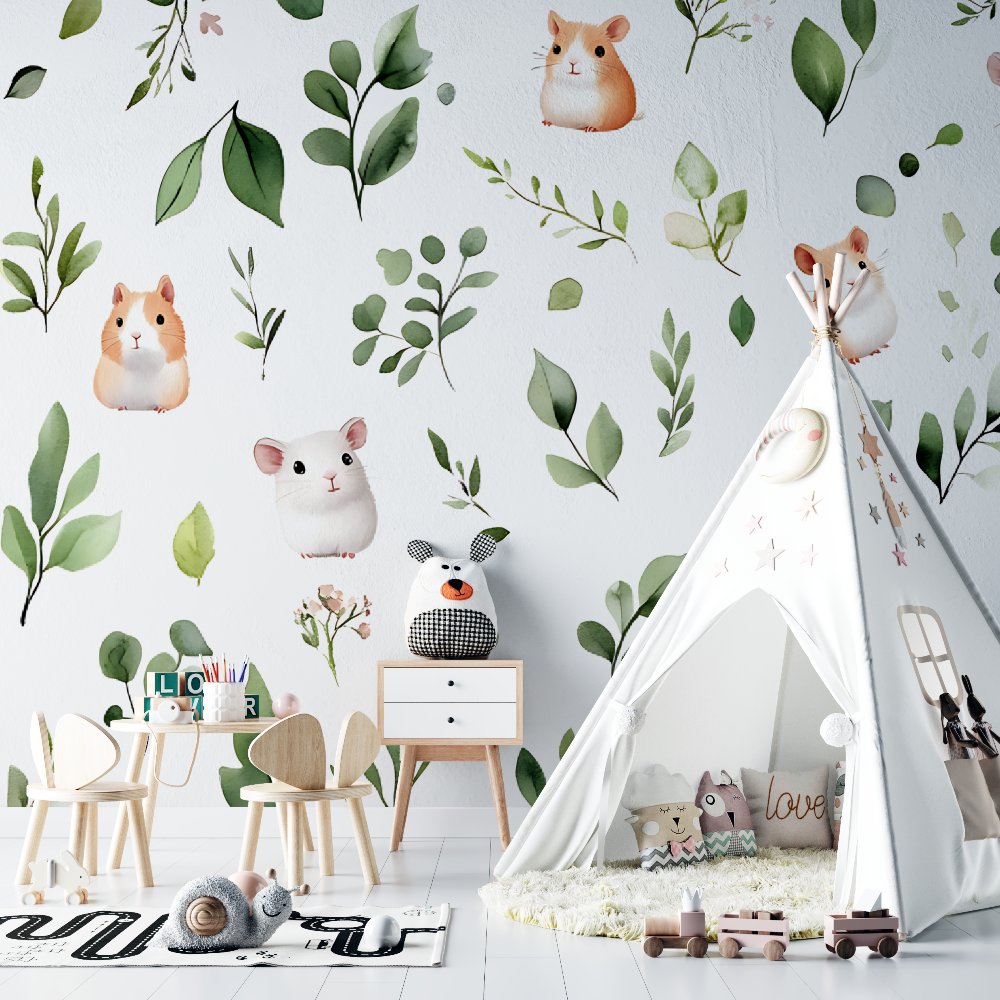 Papier peint bébé Animaux et feuillage - bebe unisexe