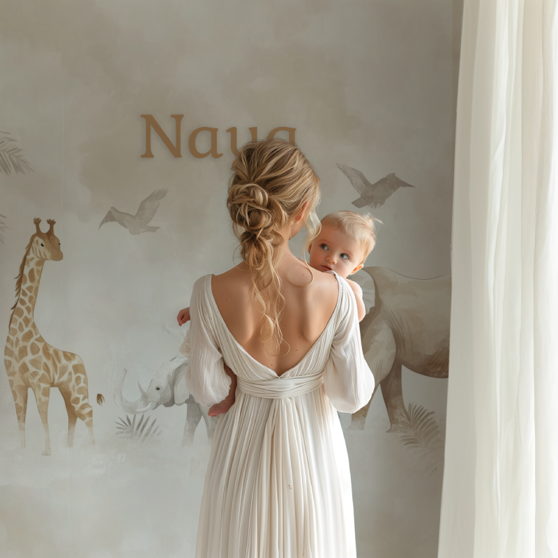 Papier peint prenom animaux safari bb123