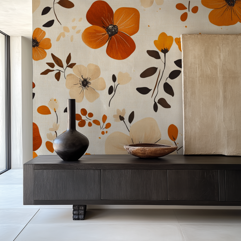 Papier peint vintage orange salle manger papier