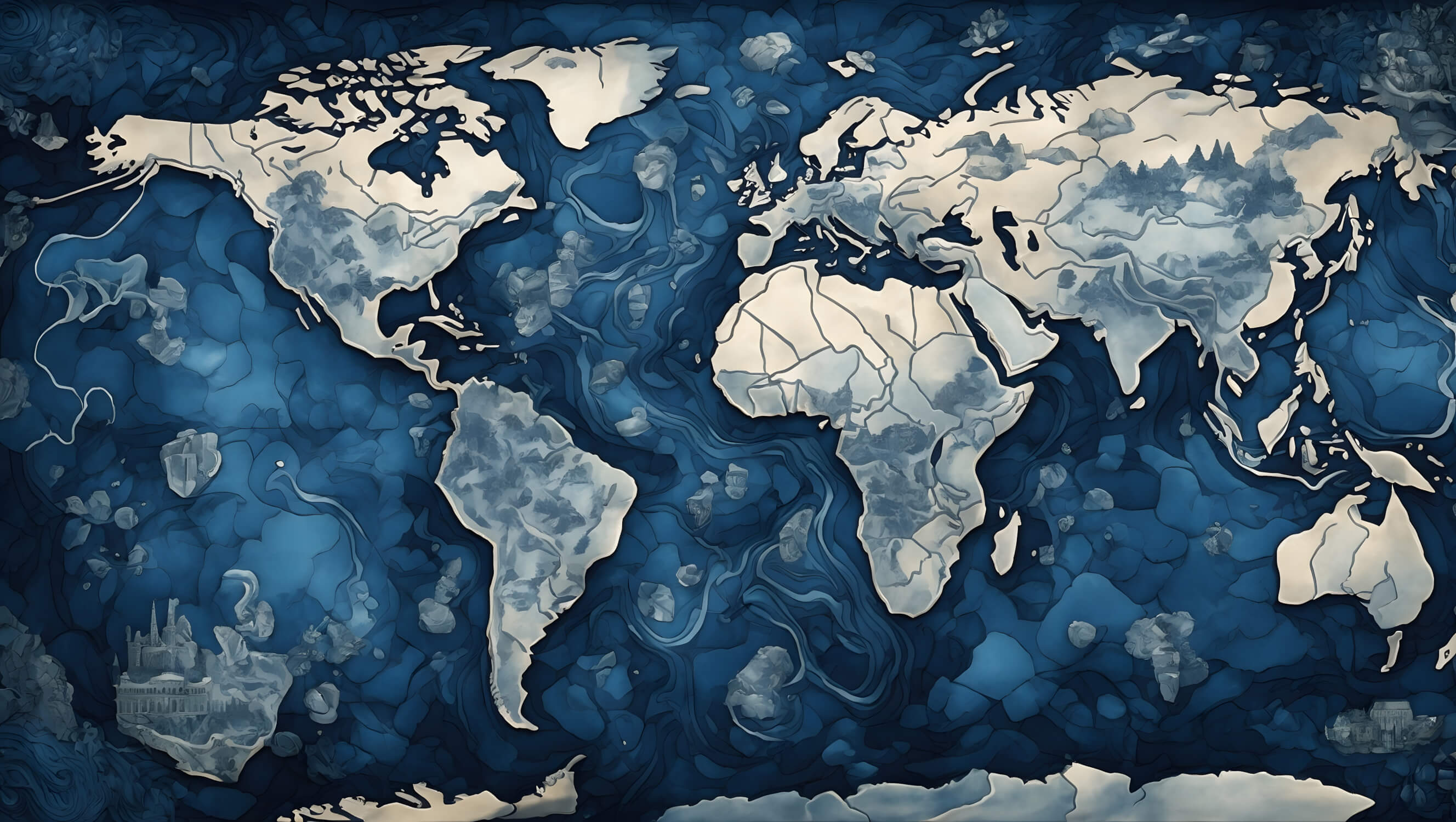 Papier Peint Carte Du Monde Bleu Artistique