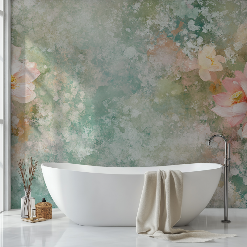 Papier peint fleur de lotus sdb
