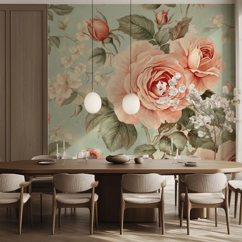 Papier peint xxl fleuri vintage salle manger tendance
