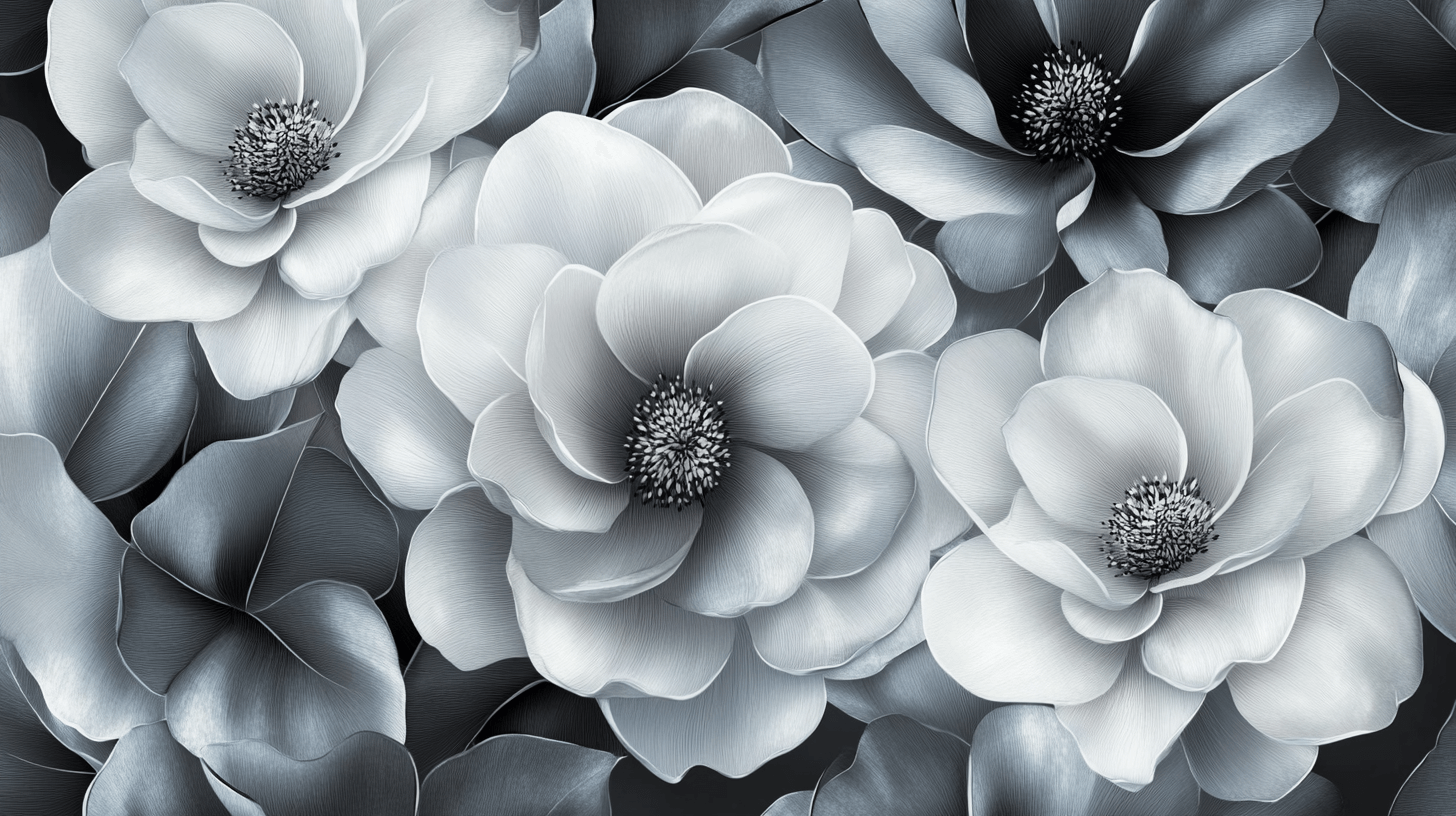 Papier Peint Fleur Gris Anthracite Noir