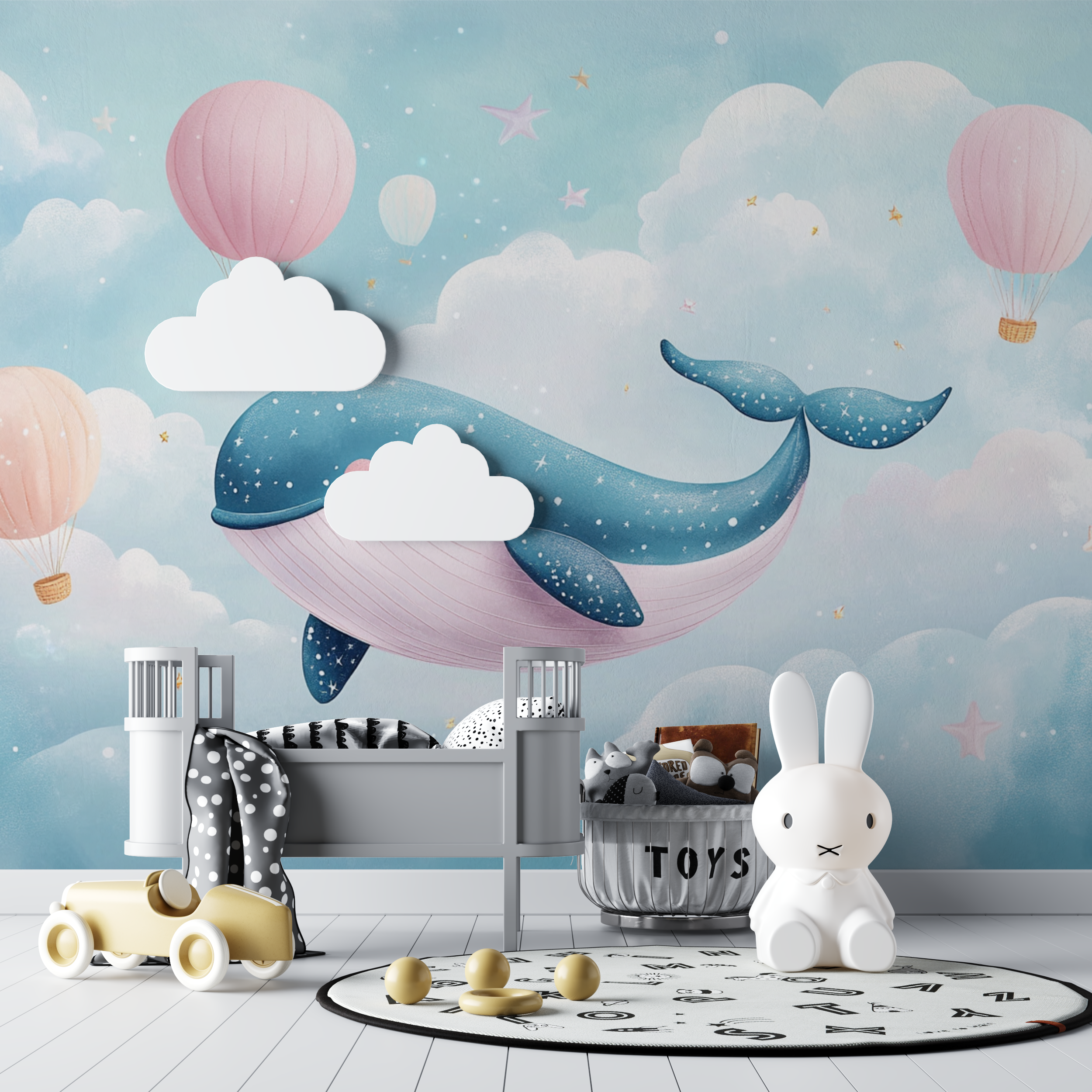 Papier peint marin nuage coton baleine bebe tipi