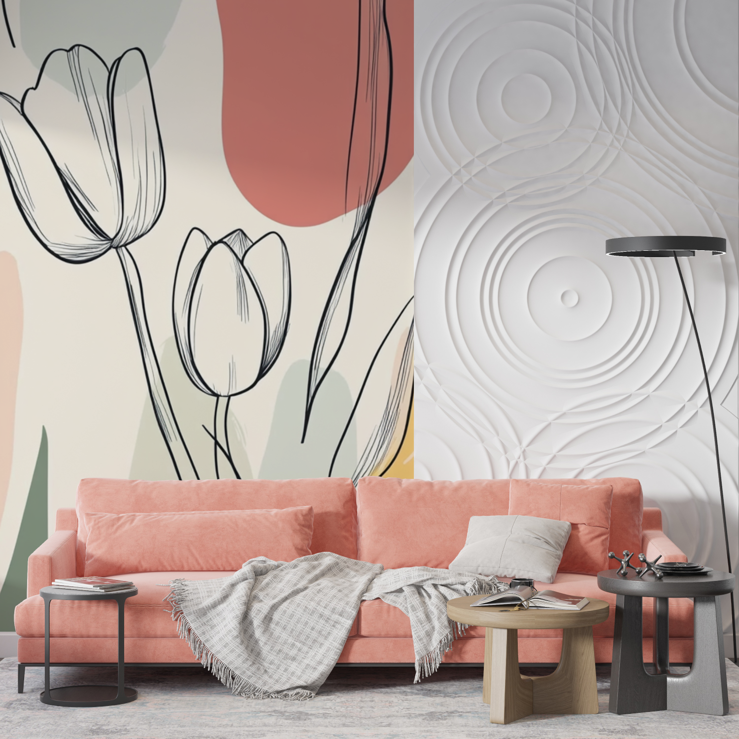 Papier peint aquarelle motif tulipes minimalistes mur