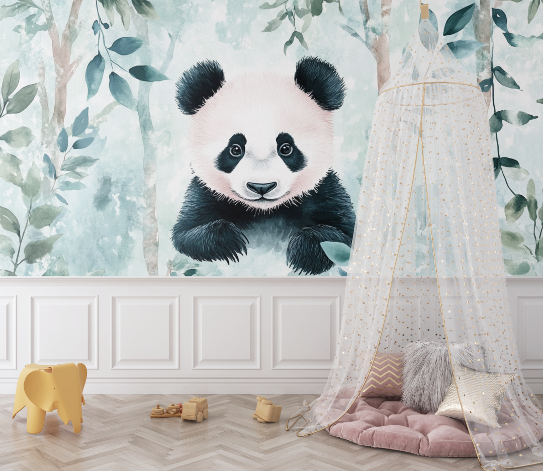 Papier peint panda et foret enchantee bebe