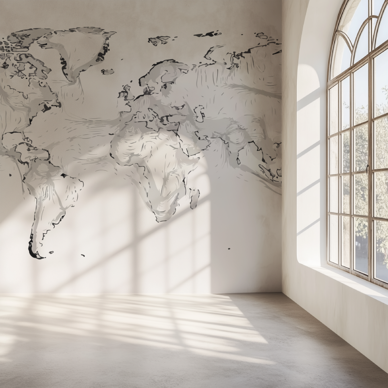 Papier peint carte du monde dessin mur simple