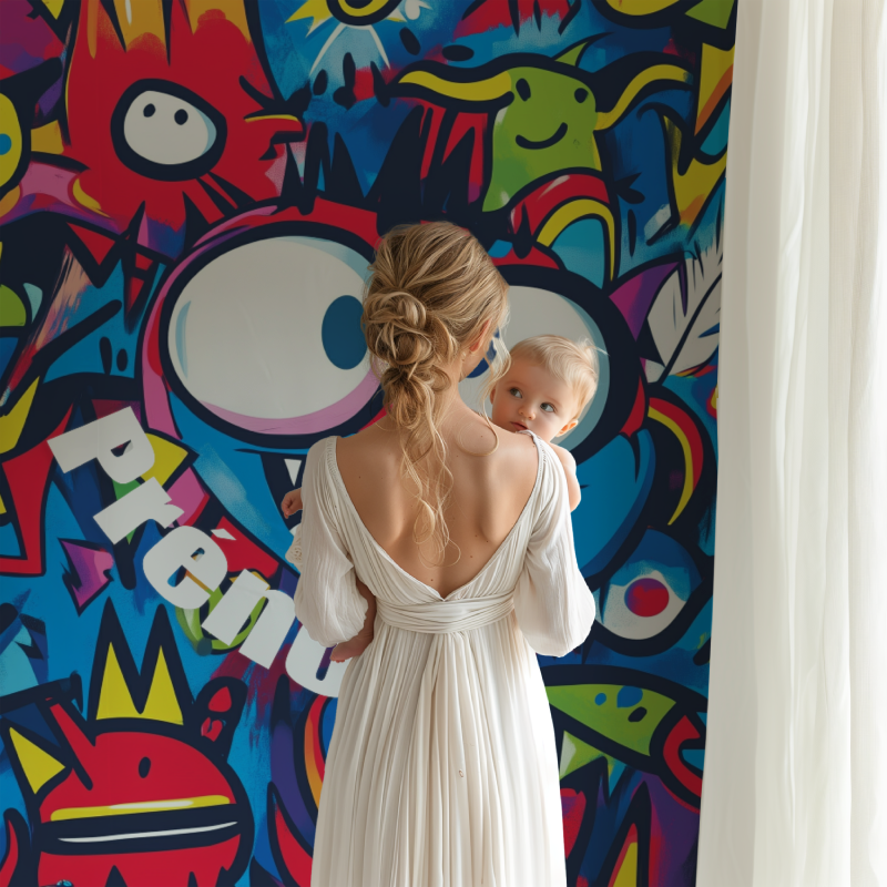 Papier peint garcon graffiti prenom bb123