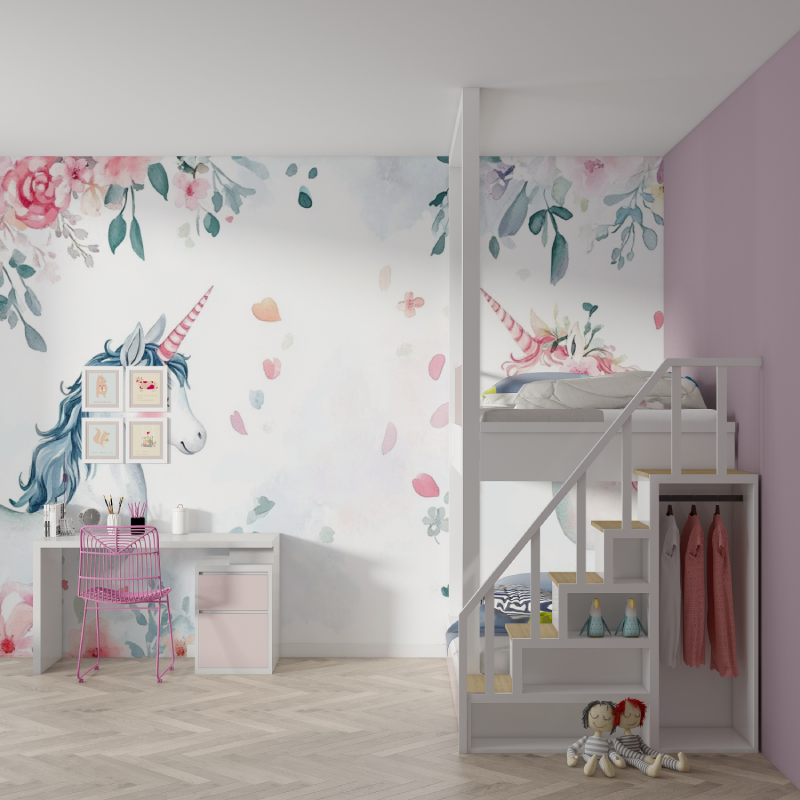 Papier peint chambre bebe theme...s fleurs mur chambre fille
