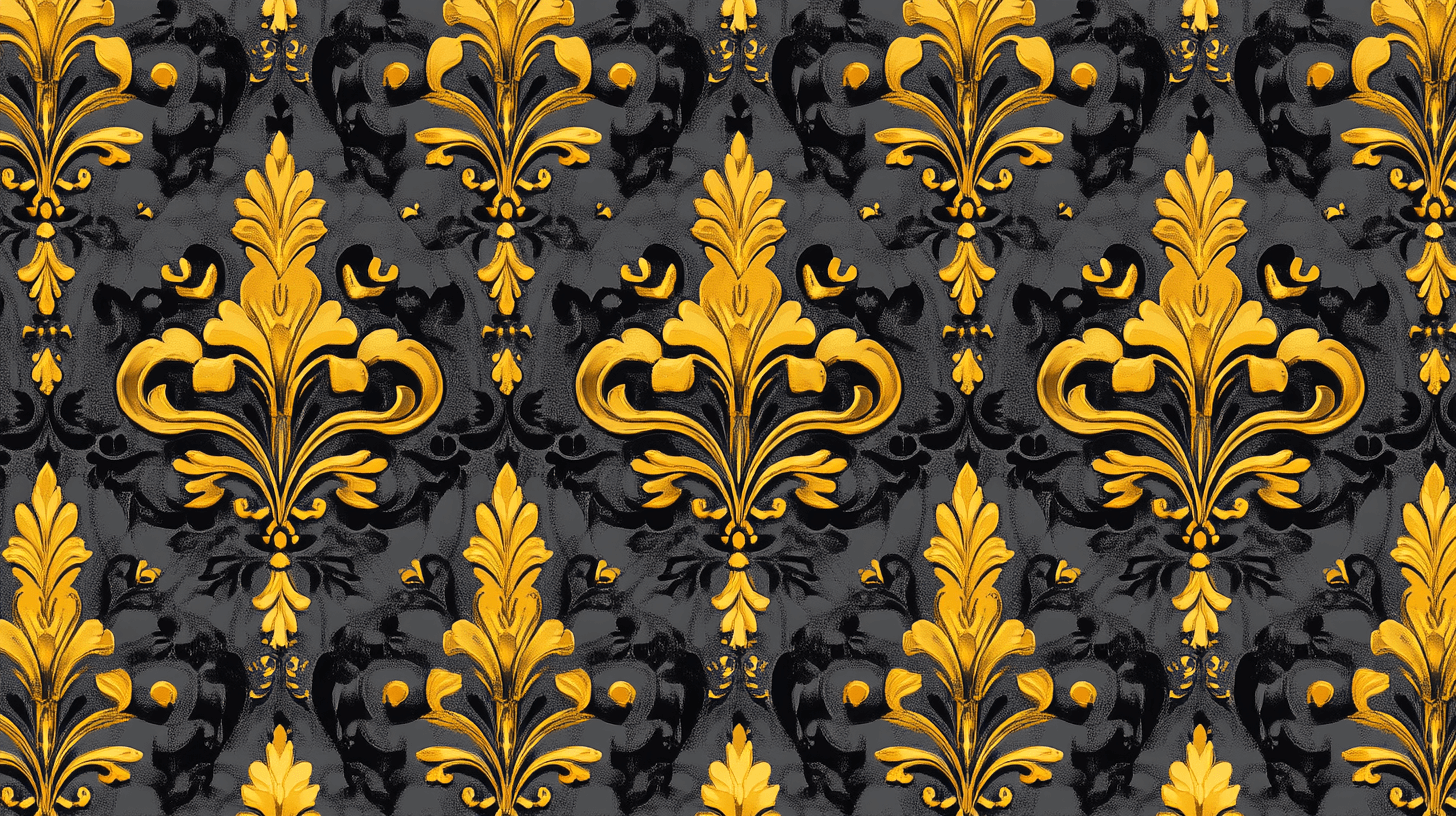 Papier Peint Fleur De Lys Noir Et Jaune