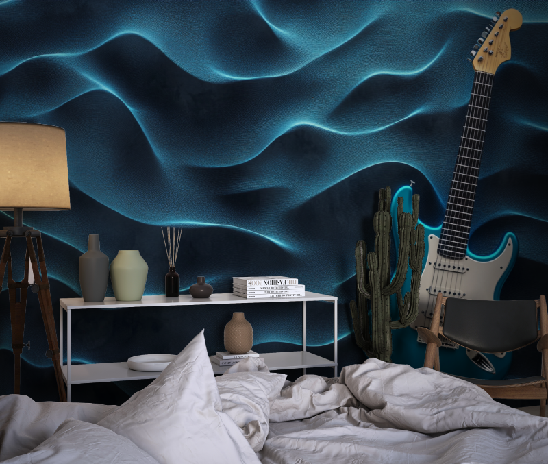 Papier peint guitare electrique bleu chambre dado1