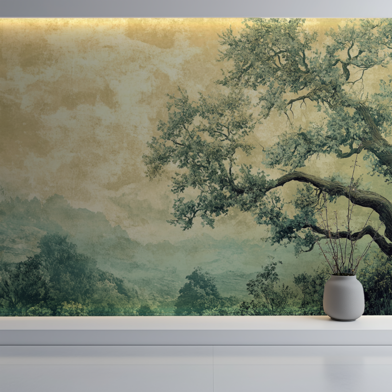 Papier peint vintage paysage mur blanc