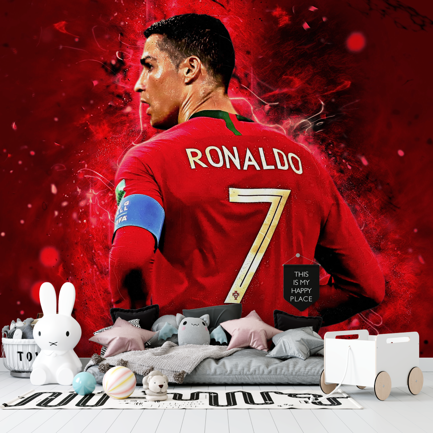 Papier peint foot ronaldo rouge tapisserie garcon