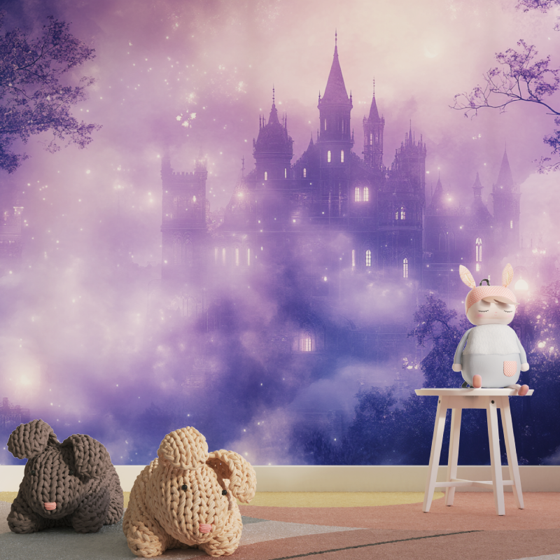 Papier peint chateau violet tapisserie pour fille