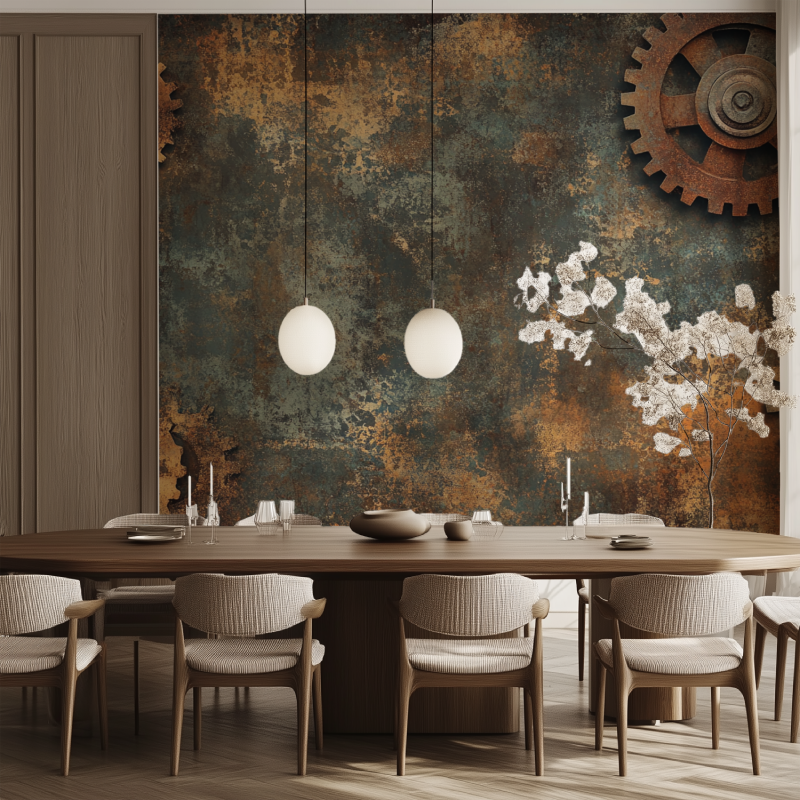 Papier peint vintage indus salle manger tendance