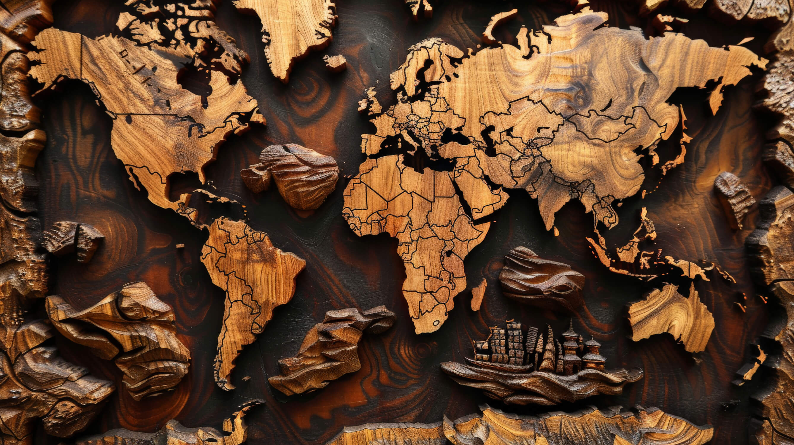 Papier Peint Carte Du Monde Bois 3d